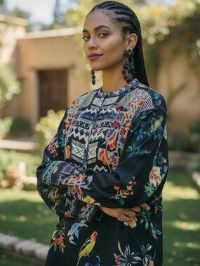 JOHNNY WAS BIYA ANTHRO Veda Embroidered Silk Blouse S M L Shirt Peasant Top Boho